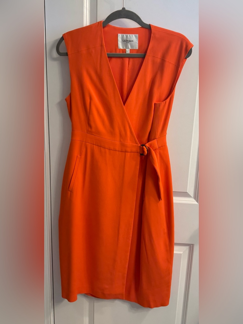 L.K. Bennett Dress Womens US 8 Orange Wrap Midi Classic
